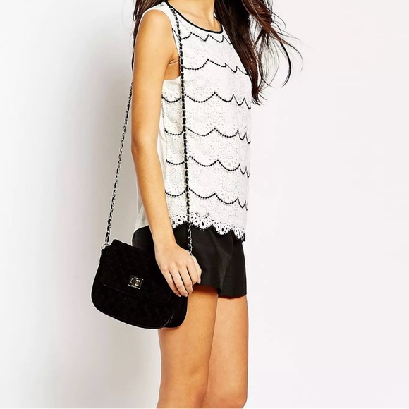 Talbots Sleeveless Lace Keyhole Back White and Black Top 2 NWOT - Picture 2 of 11